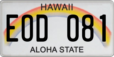 HI license plate EOD081