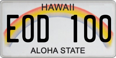 HI license plate EOD100