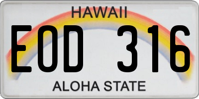 HI license plate EOD316