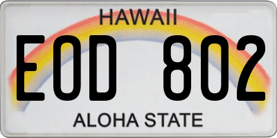 HI license plate EOD802
