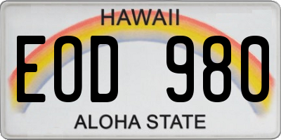 HI license plate EOD980