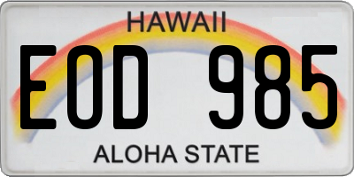 HI license plate EOD985