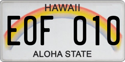 HI license plate EOF010
