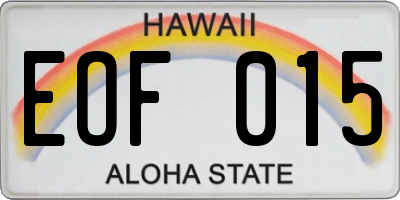 HI license plate EOF015