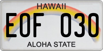HI license plate EOF030