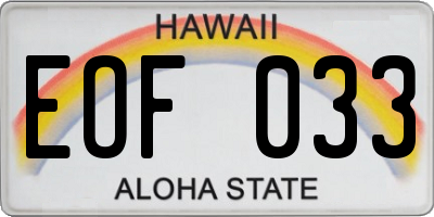 HI license plate EOF033