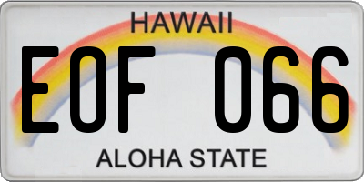 HI license plate EOF066