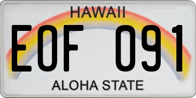 HI license plate EOF091