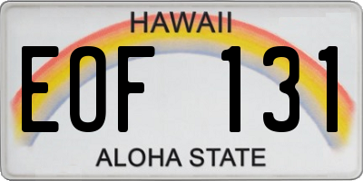 HI license plate EOF131