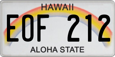 HI license plate EOF212