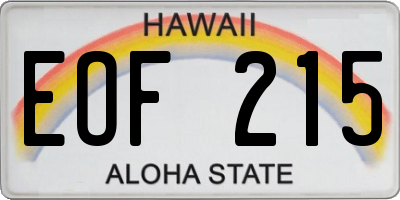 HI license plate EOF215