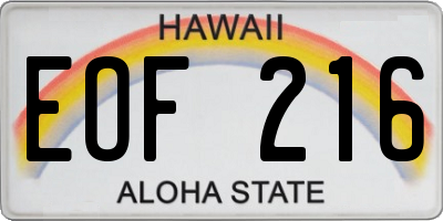 HI license plate EOF216