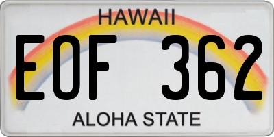 HI license plate EOF362