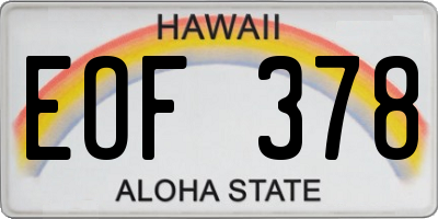 HI license plate EOF378