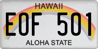 HI license plate EOF501