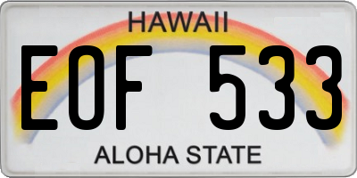 HI license plate EOF533