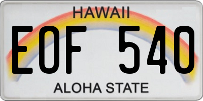 HI license plate EOF540