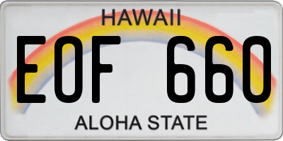 HI license plate EOF660