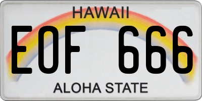 HI license plate EOF666