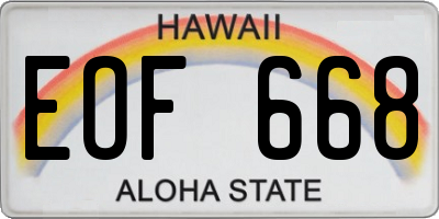 HI license plate EOF668