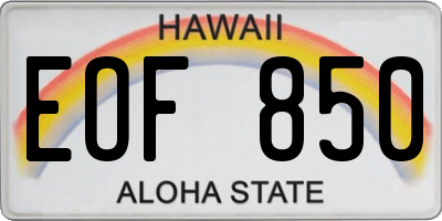HI license plate EOF850