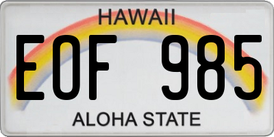HI license plate EOF985