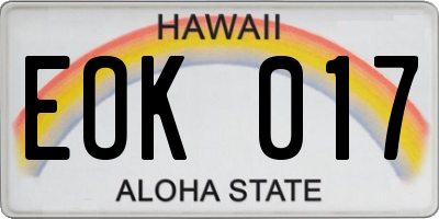 HI license plate EOK017