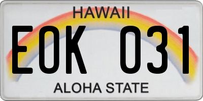 HI license plate EOK031