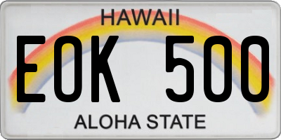HI license plate EOK500