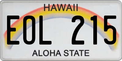 HI license plate EOL215
