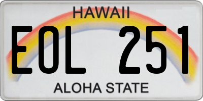 HI license plate EOL251