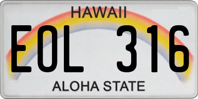 HI license plate EOL316