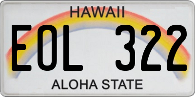 HI license plate EOL322