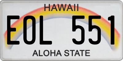 HI license plate EOL551