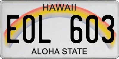 HI license plate EOL603