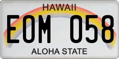 HI license plate EOM058