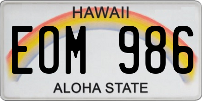 HI license plate EOM986