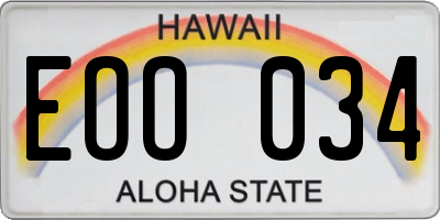 HI license plate EOO034