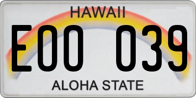 HI license plate EOO039