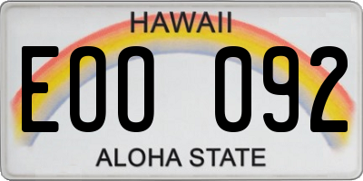 HI license plate EOO092