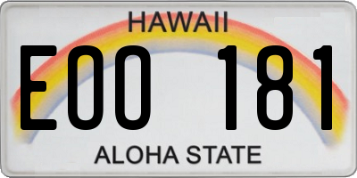 HI license plate EOO181