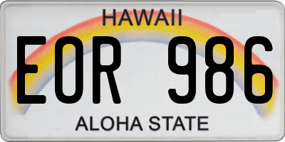 HI license plate EOR986