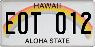 HI license plate EOT012