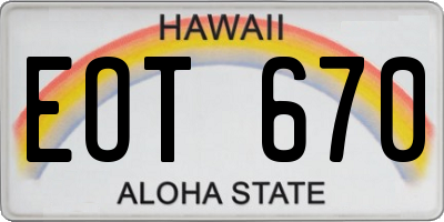 HI license plate EOT670