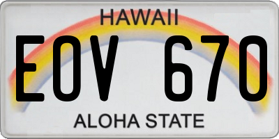 HI license plate EOV670