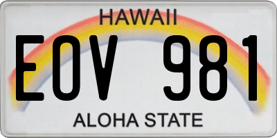 HI license plate EOV981
