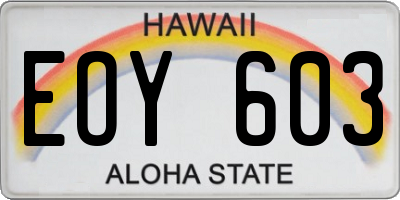 HI license plate EOY603