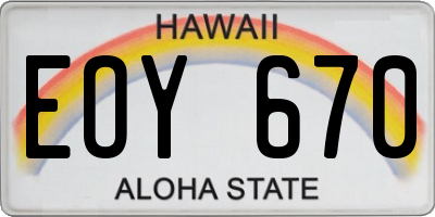 HI license plate EOY670
