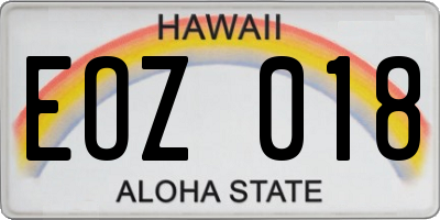 HI license plate EOZ018