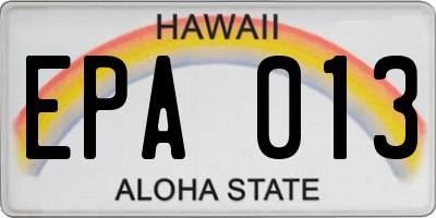 HI license plate EPA013